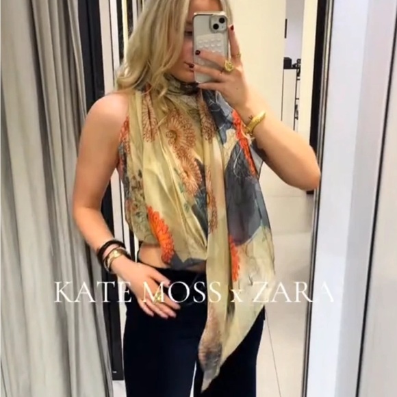 Zara Tops - Zara x Kate Moss 100% spun silk halter and scarf Size L